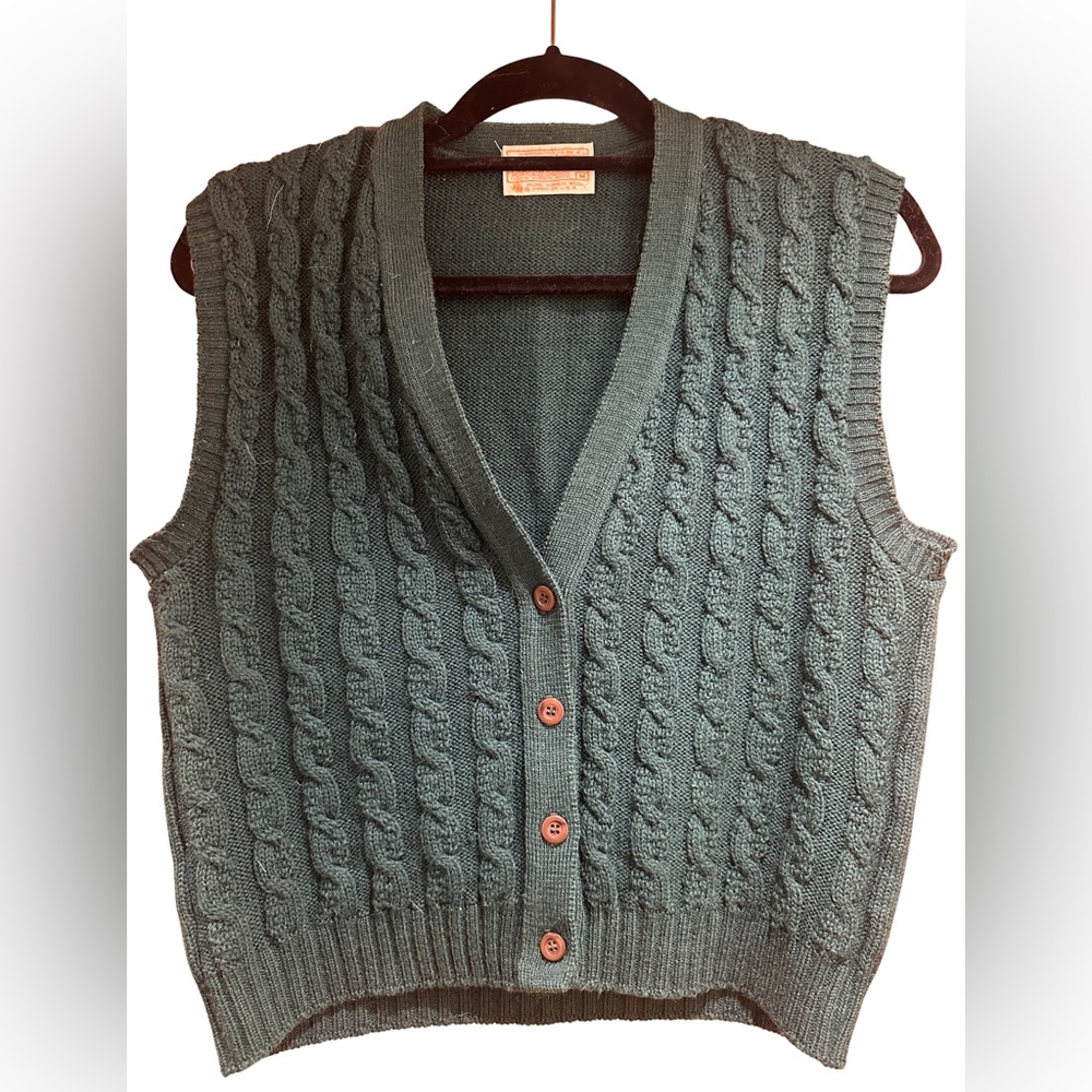 Pendleton V-Neck Cable Knit Sweater Vest - Green Size M Womens